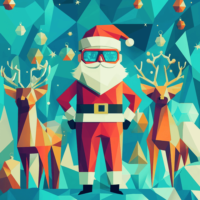 Santa in his AI workshop with reindeer